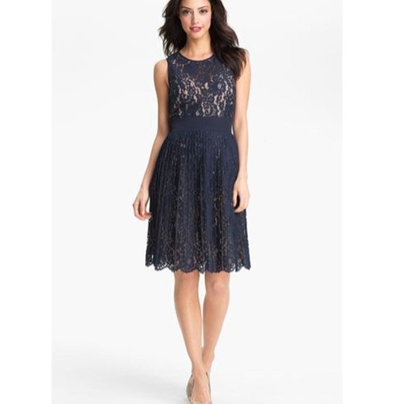 Eliza J Dresses & Skirts - Eliza J Sleeveless Lace Navy Blue Sheath Dress size 6